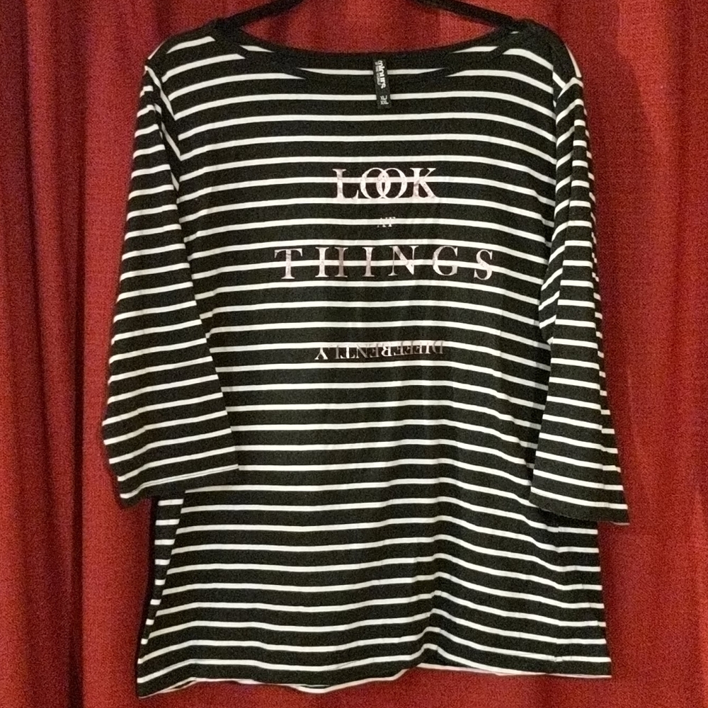 Boat Neck Shirt Black & White Stripes. XL/XXL